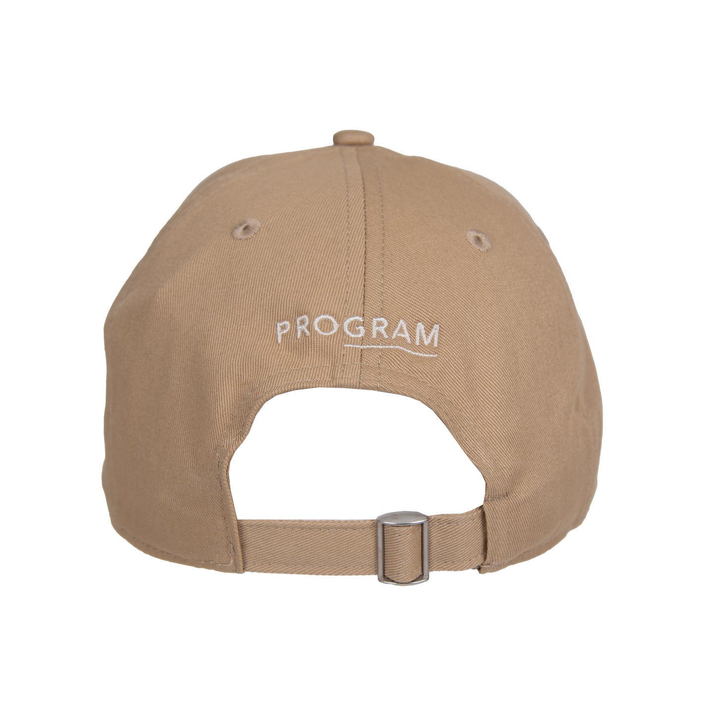 program logo on beige cap