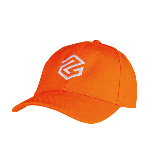 program cap orange white logo side